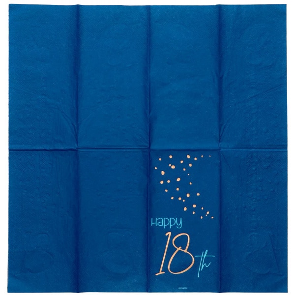 10 x Elegant True Blue "Happy 18th Birthday" Blue & Gold Paper Napkins  - 33cm x 33cm