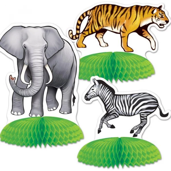 8 X Safari Animal Mini Table Decorations - 7.5cm -14cm