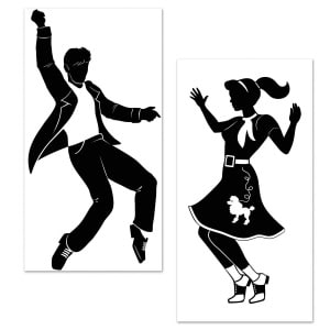 2 X 1950's Rock & Roll Large Silhouette Cut-out Decorations - 160cm