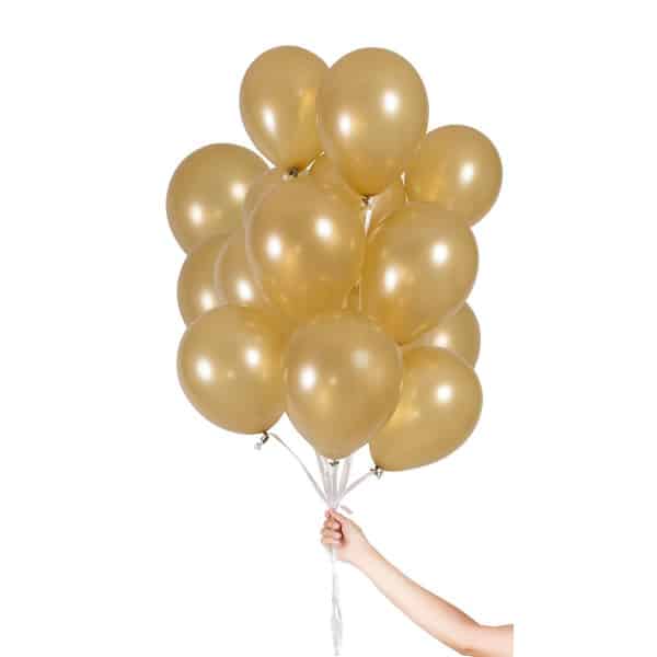 30 x Gold Coloured Quality Latex Balloons with Ribbon - 23cm
