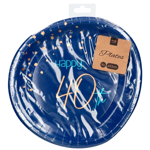 8 x Happy 40th Birthday Elegant True Blue Disposable Paper Plates