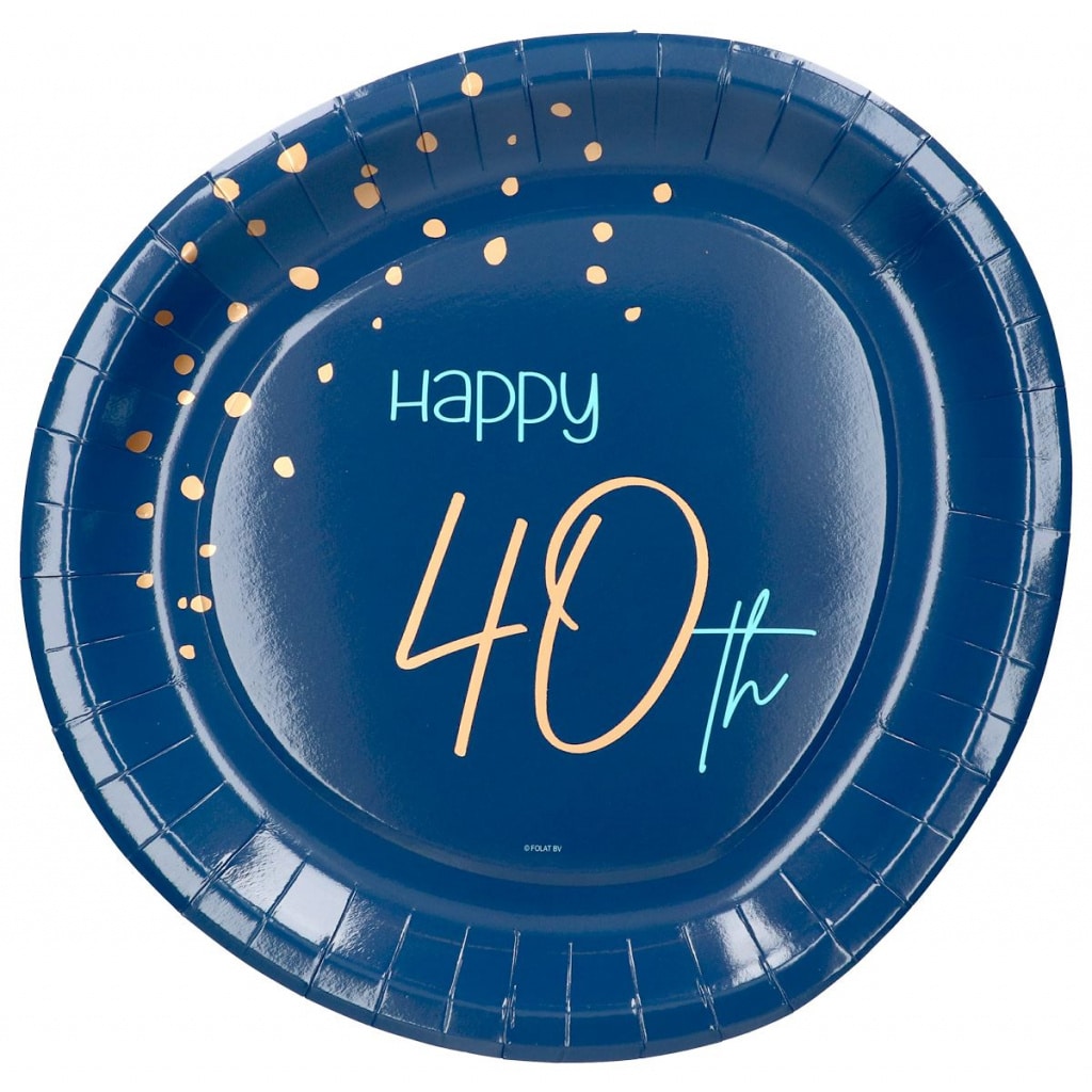 8 X Happy 40th Birthday Elegant True Blue Paper Plates 40th Birthday