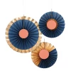 3 x Toning Honeycomb Concertina Paper Fans Elegant True Blue - 25cm-35cm