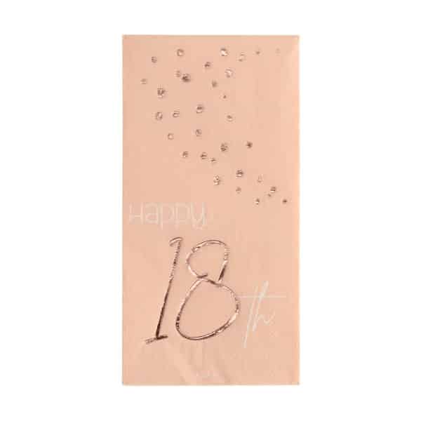 10 x Elegant Lush Blush "Happy 18th Birthday" Pink & rose gold Paper Napkins  - 33cm x 33cm