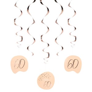 5 x Happy 60th Birthday Elegant Lush Blush Party Whirl Hangers - 75cm