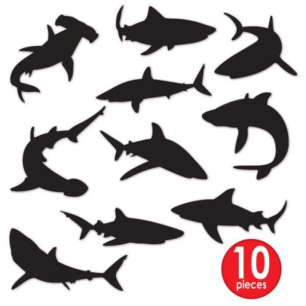 10 x Shark Silhouette Cut-out Party Decorations