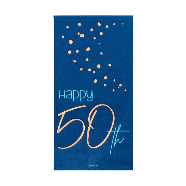 10 x Elegant True Blue "Happy 50th Birthday" Blue & Gold Paper Napkins  - 33cm x 33cm