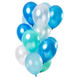 15 x Deluxe Blue Azure Toning Colours Metallic Finish Party Balloons - 30cm
