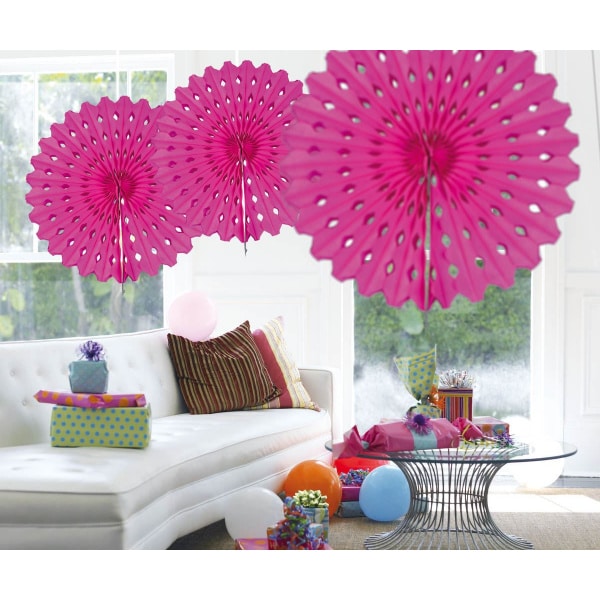 Bright Pink Honeycomb Hanging Fan Decoration - 45cm