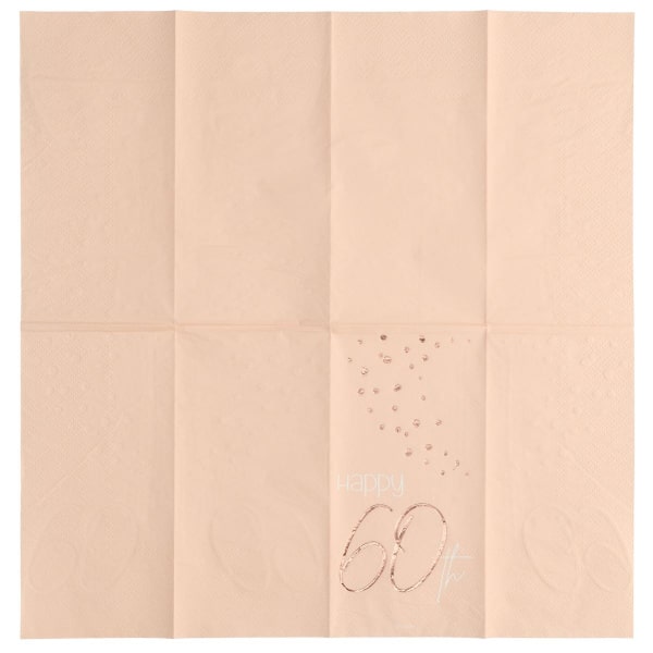 10 x Elegant Lush Blush "Happy 60th Birthday" Pink & rose gold Paper Napkins  - 33cm x 33cm
