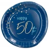 8 x Happy 50th Birthday Elegant True Blue Disposable Paper Plates
