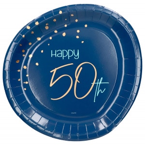 8 x Happy 50th Birthday Elegant True Blue Disposable Paper Plates