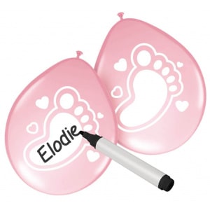 6 x Pink Baby Footprint Writable Balloons - 25cm