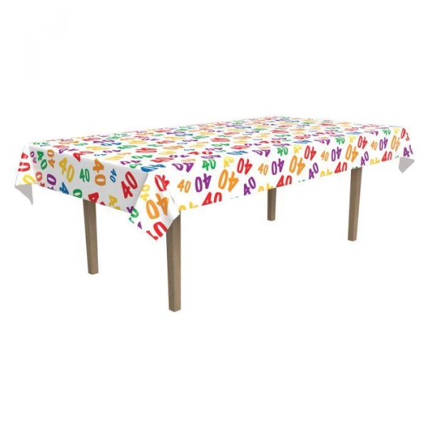 40th Birthday Colourful Party Tablecloth - 2.74M X 1.37M
