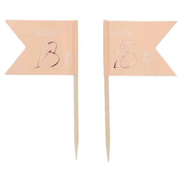 36 x Elegant Lush Blush "Happy 18th" pink & rose gold Party Pick Cocktail Sticks - 6.5cm