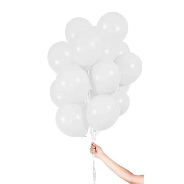 30 x White Coloured Quality Latex Balloons with Ribbon - 23cm