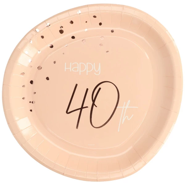 8 x Happy 40th Birthday Elegant Lush Blush Disposable Paper Plates