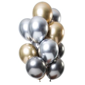 12 x Onyx Deluxe Mirror Effect Party Balloons - 33cm