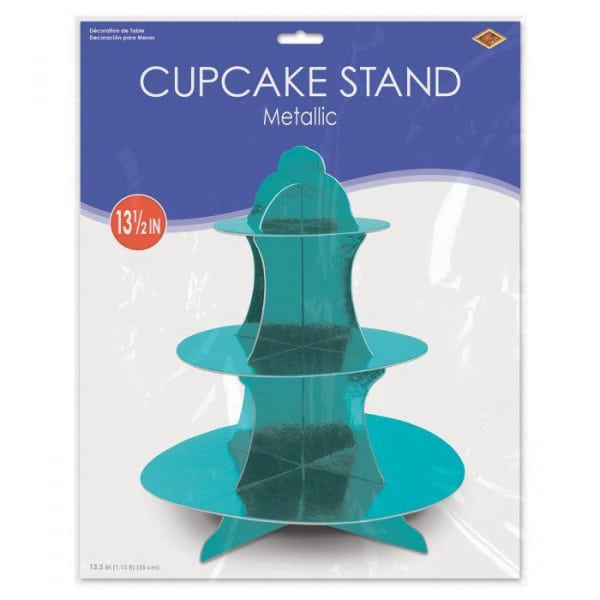 Turquoise Metallic Card Cupcake stand - 34cm