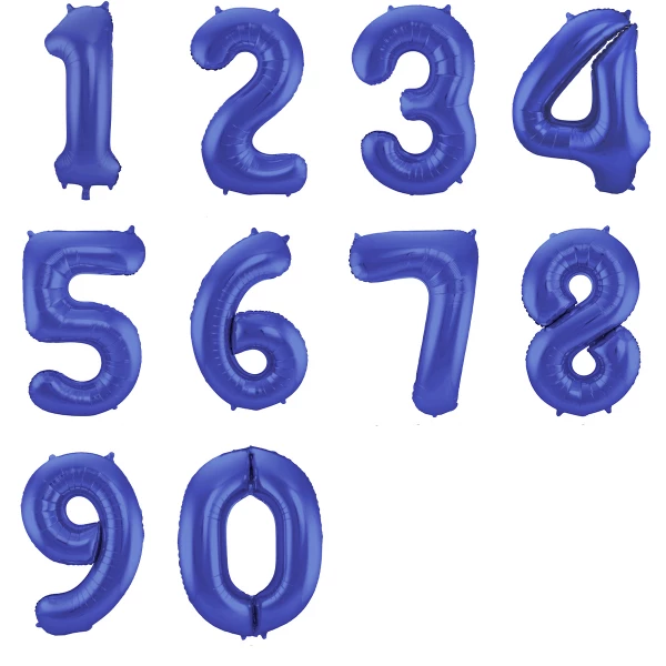 Blue Matt Metallic Foil Number Balloons - 86cm
