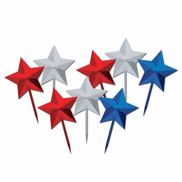 8 x Red White Blue Star Plastic Cocktail Pick