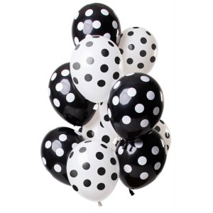 12 x Deluxe Black & White Polka Dots Party Balloons - 30cm