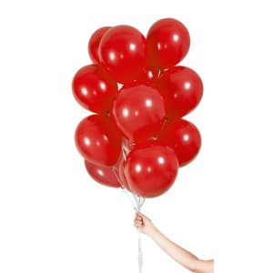 30 x Red Coloured Quality Latex Balloons with Ribbon - 23cm