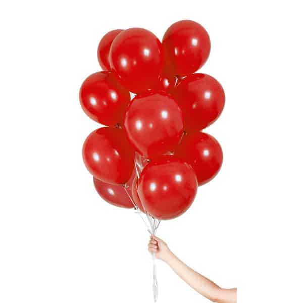30 x Red Coloured Quality Latex Balloons with Ribbon - 23cm