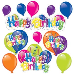 12 X Happy Birthday Balloons Cut-out Decorations - 12cm - 62cm