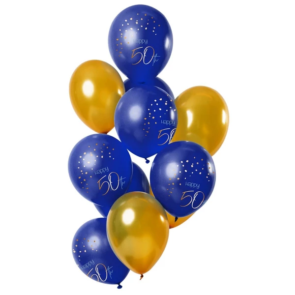12 x 50th Birthday Elegant True Blue Party Balloons - 30cm
