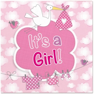 20 x Baby Shower "It's A Girl!" Party Napkins - 25cm