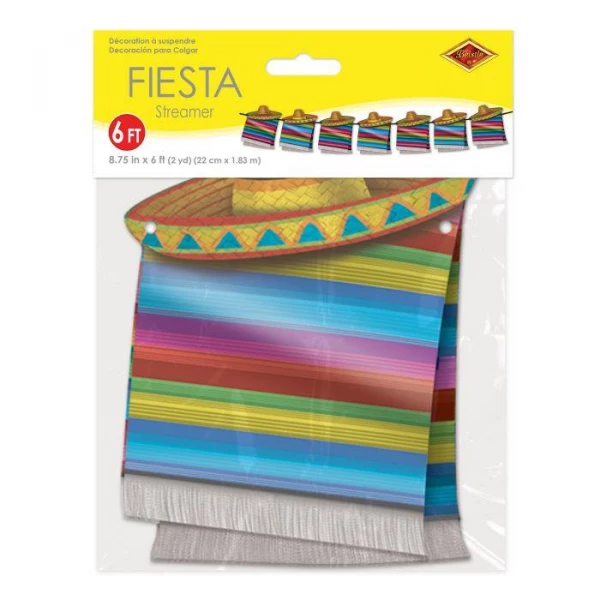 Mexican Fiesta Poncho & Sombrero Streamer Banner - 1.5m