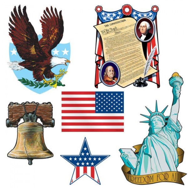 6 X USA Patriotic Cut-out Decorations - 20cm - 46cm