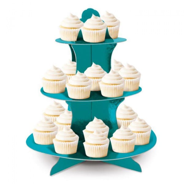 Turquoise Metallic Card Cupcake stand - 34cm