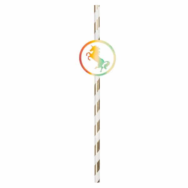 6 x Magical Unicorn Paper Straws with Holographic Decoration