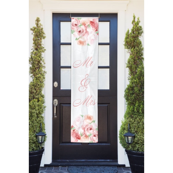 Mr & Mrs Wedding Roses Hanging Door Panel - 40cm X 1.5m