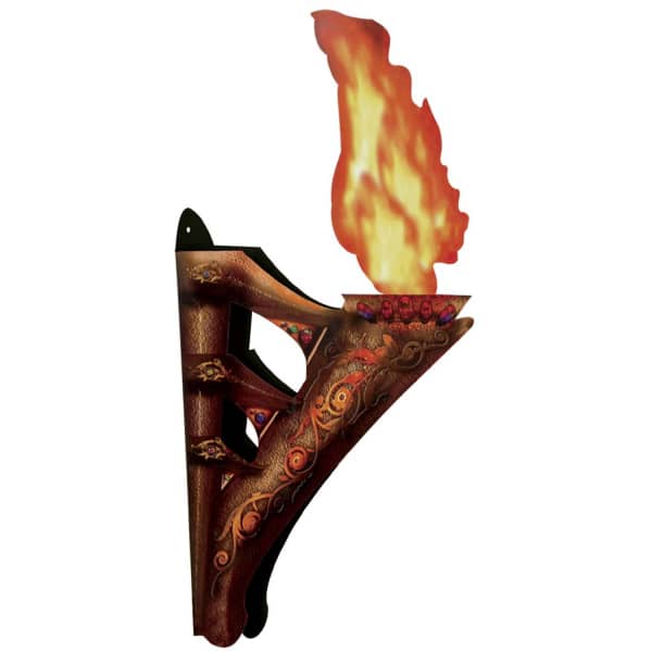 2 X Medieval Style 3D Wall Torch With Flame  - 42cm