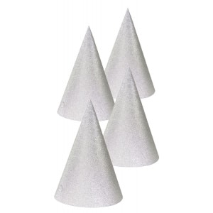4 x Silver Glitter Finish Card Party Hats