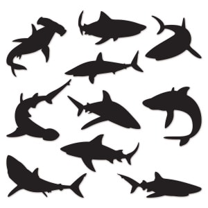 10 x Shark Silhouette Cut-out Party Decorations