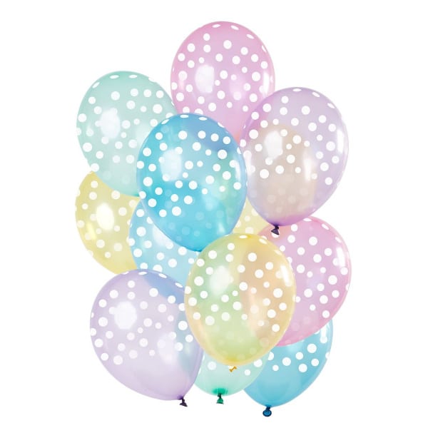 15 x Deluxe Dotted Pastel Colours Transparent Party Balloons - 30cm