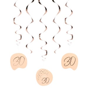 5 x Happy 30th Birthday Elegant Lush Blush Party Whirl Hangers - 75cm
