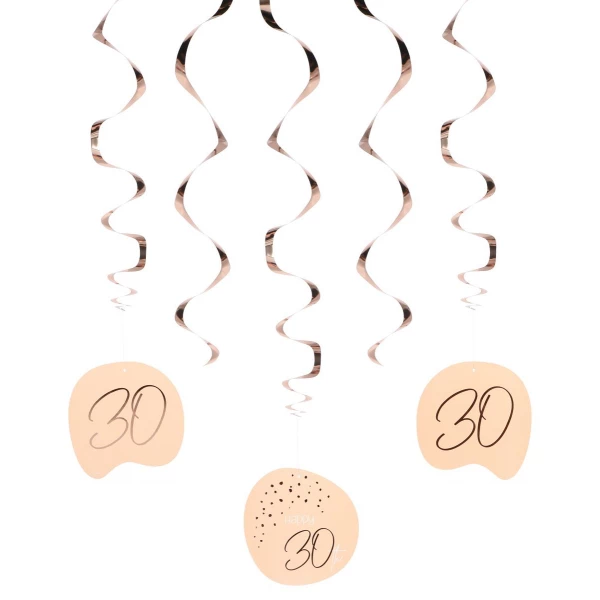 5 x Happy 30th Birthday Elegant Lush Blush Party Whirl Hangers - 75cm