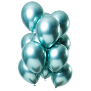 12 x Green Deluxe Mirror Effect Party Balloons - 33cm