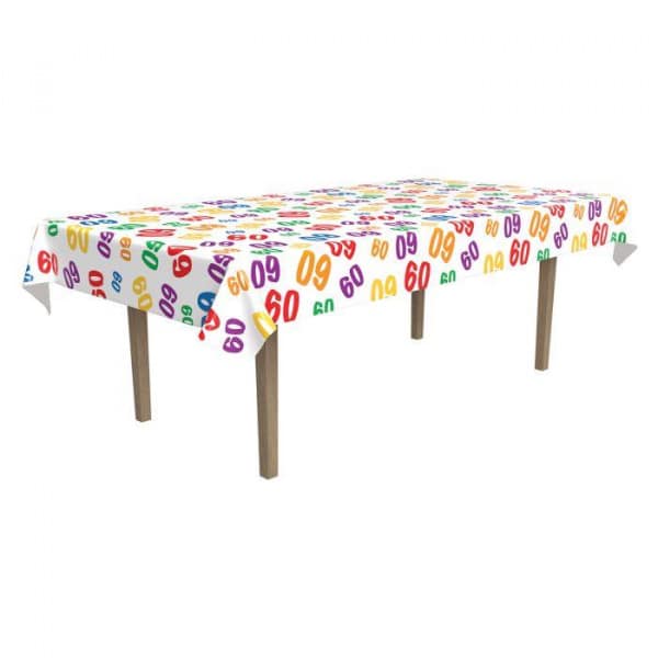 60th Birthday Colourful Party Tablecloth - 2.74M X 1.37M