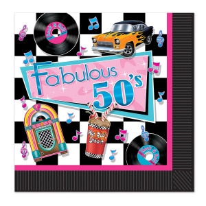 16 x Fabulous 50's Disposable Party Napkins - 33cm