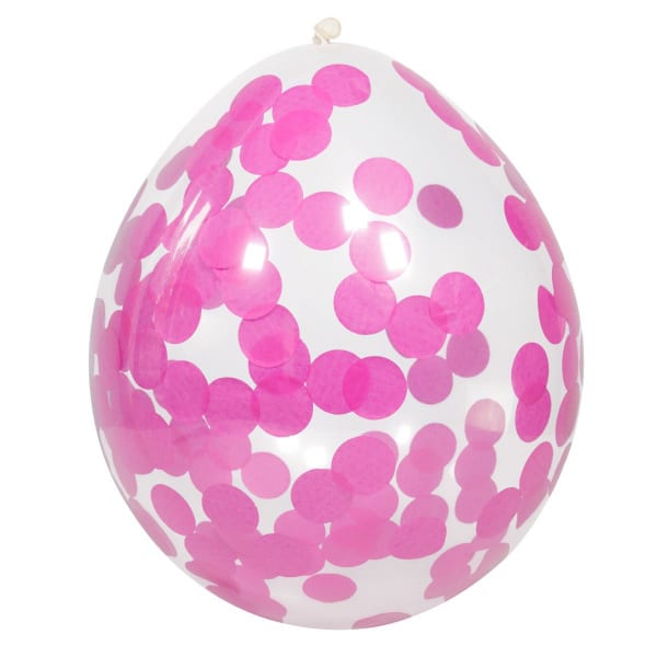 4 x White Balloons Filled With Pretty Pink Confetti - 30cm