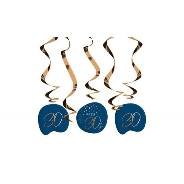 5 x Happy 30th Birthday Elegant True Blue Party Whirl Hangers - 75cm
