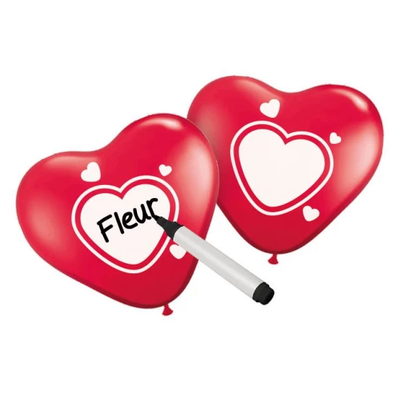 6 x Red & White Heart Writable Balloons - 25cm