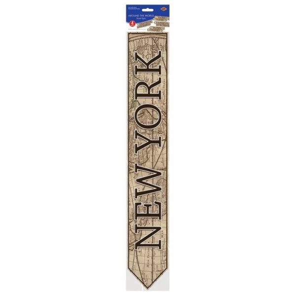 4 X Around The World Street Sign Decorations 2 Sided - 60cm X 10cm