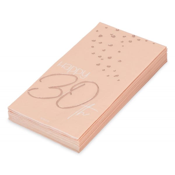 10 x Elegant Lush Blush "Happy 30th Birthday" Pink & rose gold Paper Napkins  - 33cm x 33cm